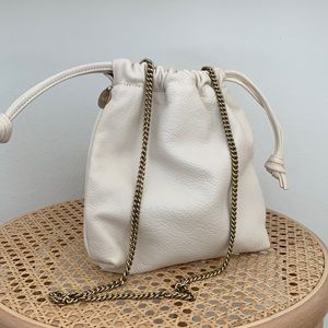 CLARE V Leather Drawstring Wristlet Pouch